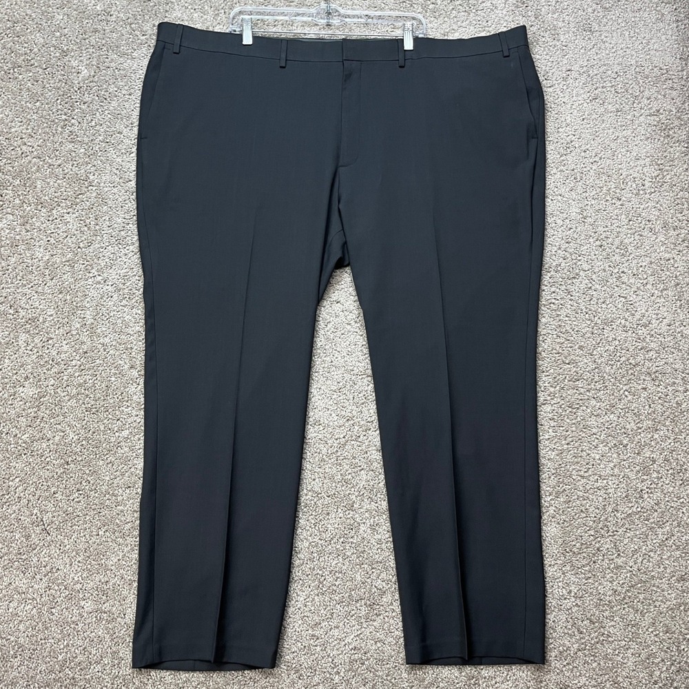 Haggar Dress Pants Mens 52x30 Black Flat Front Premium Comfort Straight Fit EUC
